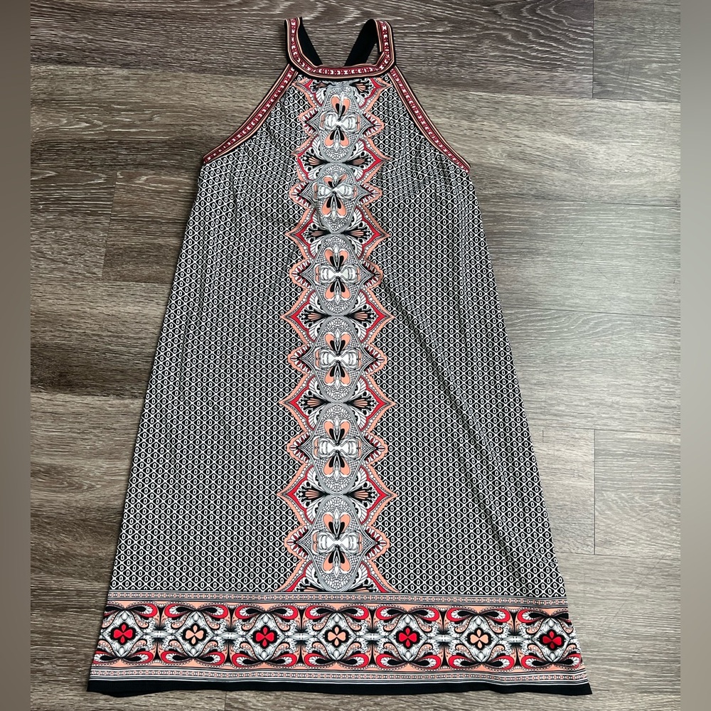 Geometric Floral Print Sleeveless Shift Dress size small